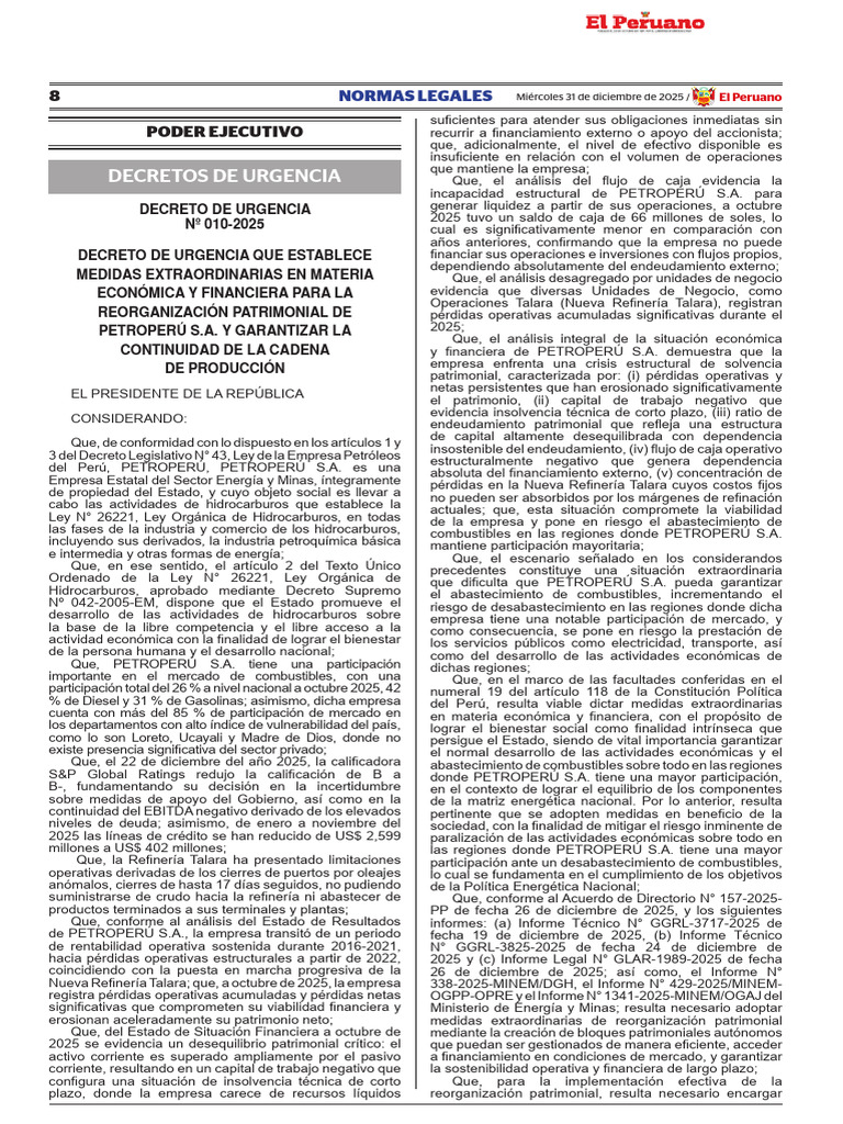 Decreto de Urgencia 010 2025 | PDF | Capital de trabajo | Presupuesto