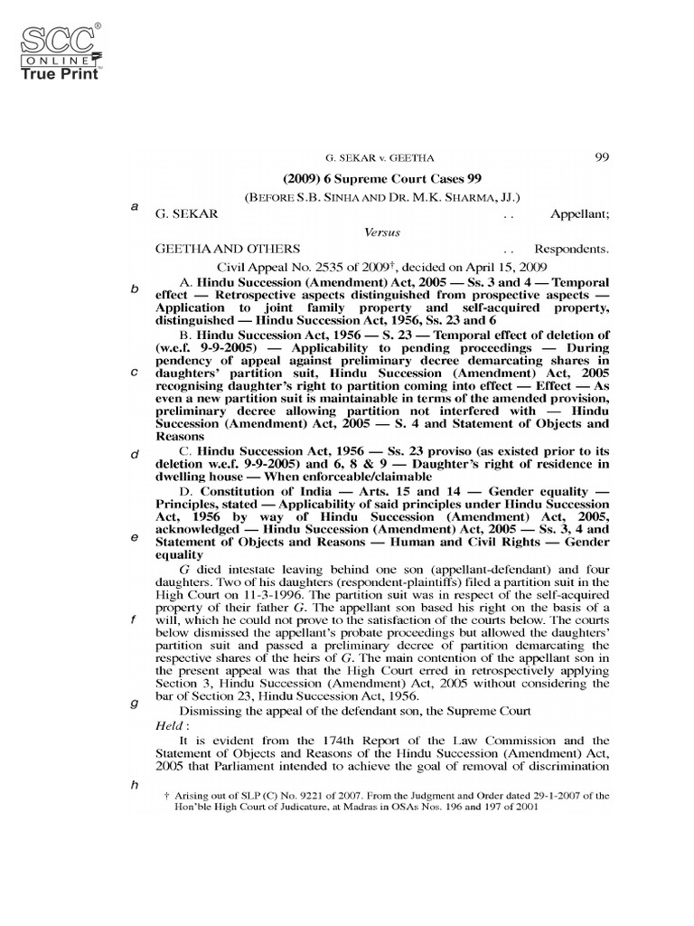 G. Sekar v. Geetha, (2009) 6 SCC 99.. | PDF | Judiciaries | Federal ...