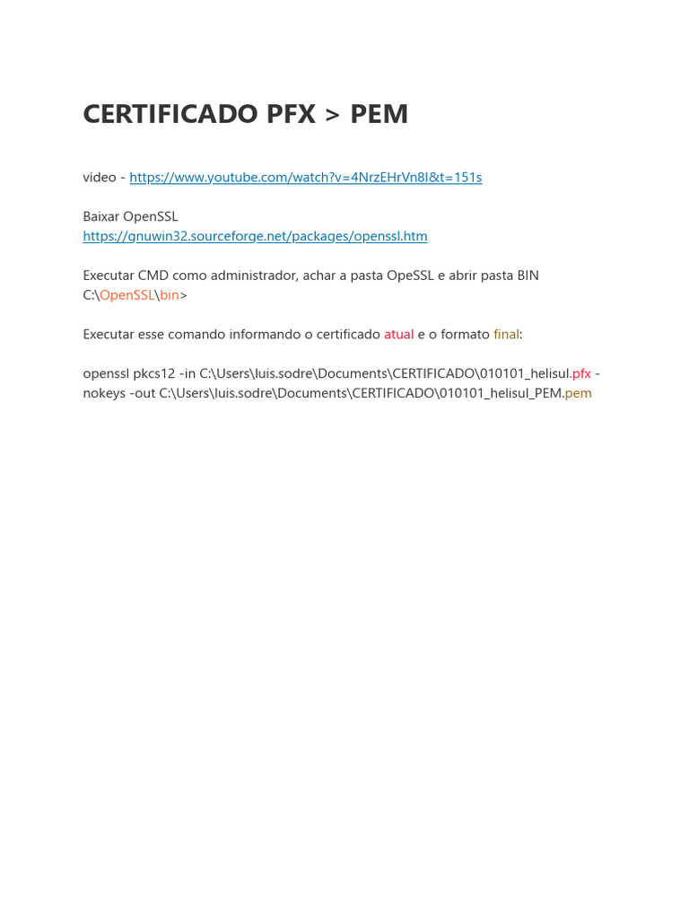 POP - Certificado PFX para PEM | PDF
