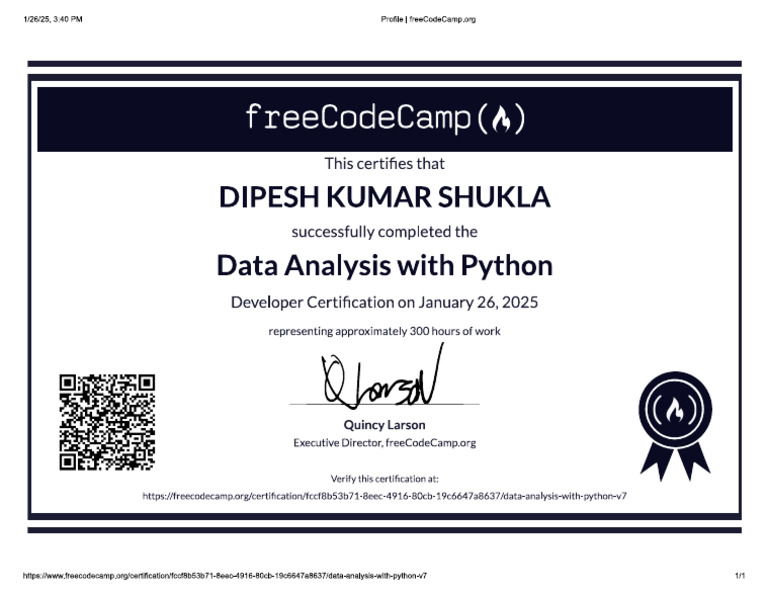 Data Analysis With Python Certificate | PDF