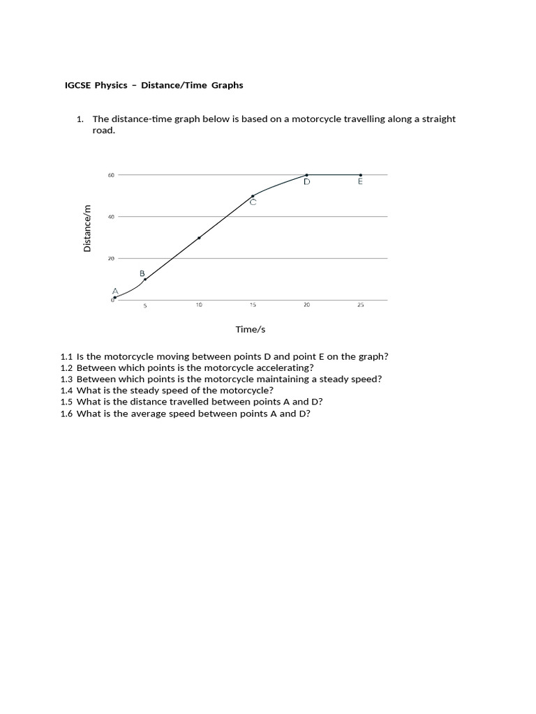 IGCSE Physics - Distance-Time Graphs | PDF