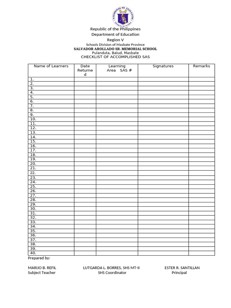 SAS Checklist | PDF