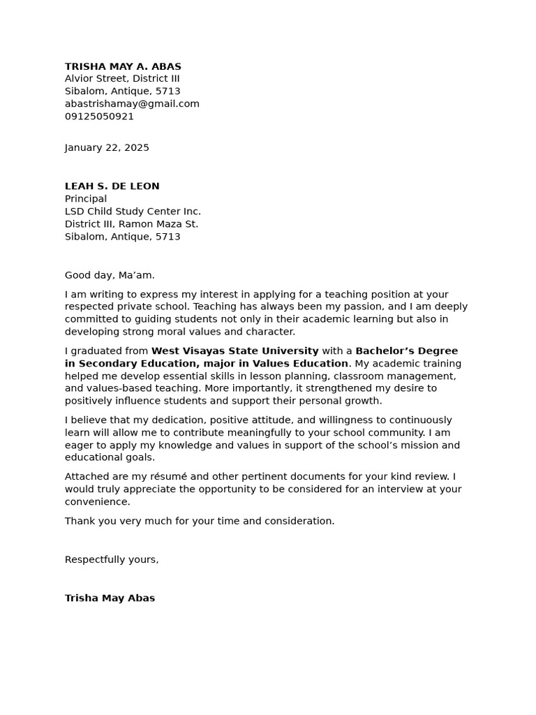 Application Letter | PDF