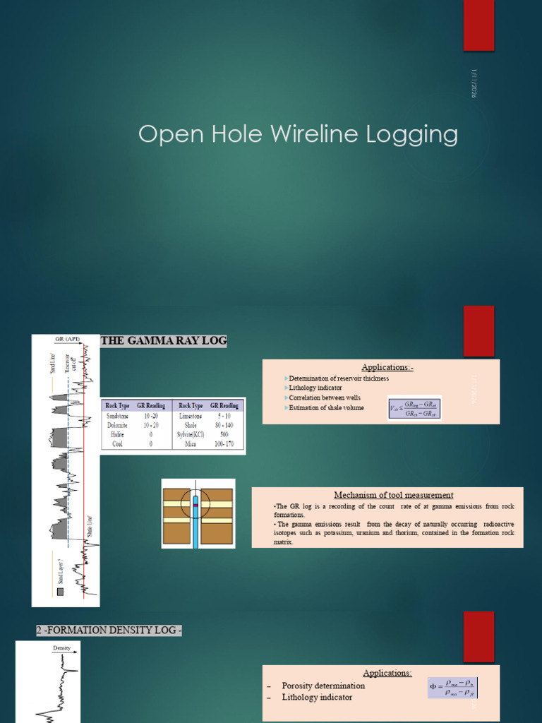 Open Hole Wireline Logging | PDF | Gamma Ray | Physical Sciences