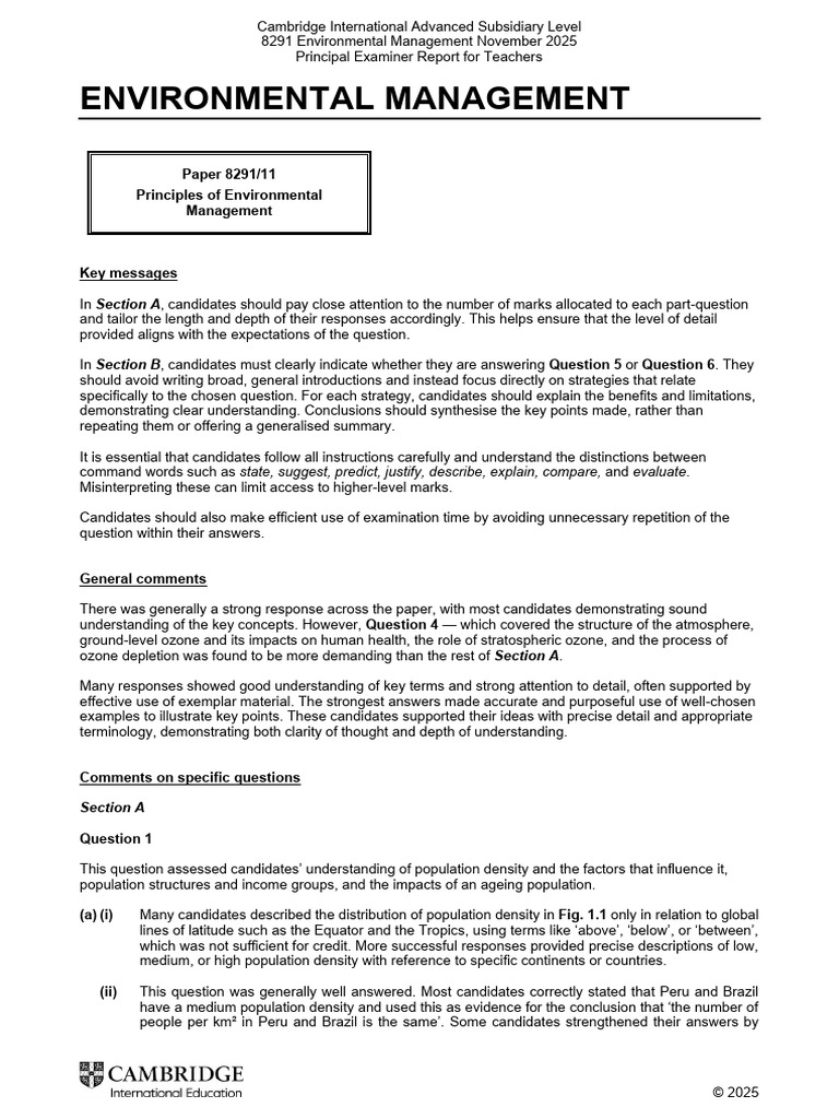 8291 Environmental Management (As Level Only) November 2025 Examiner ...