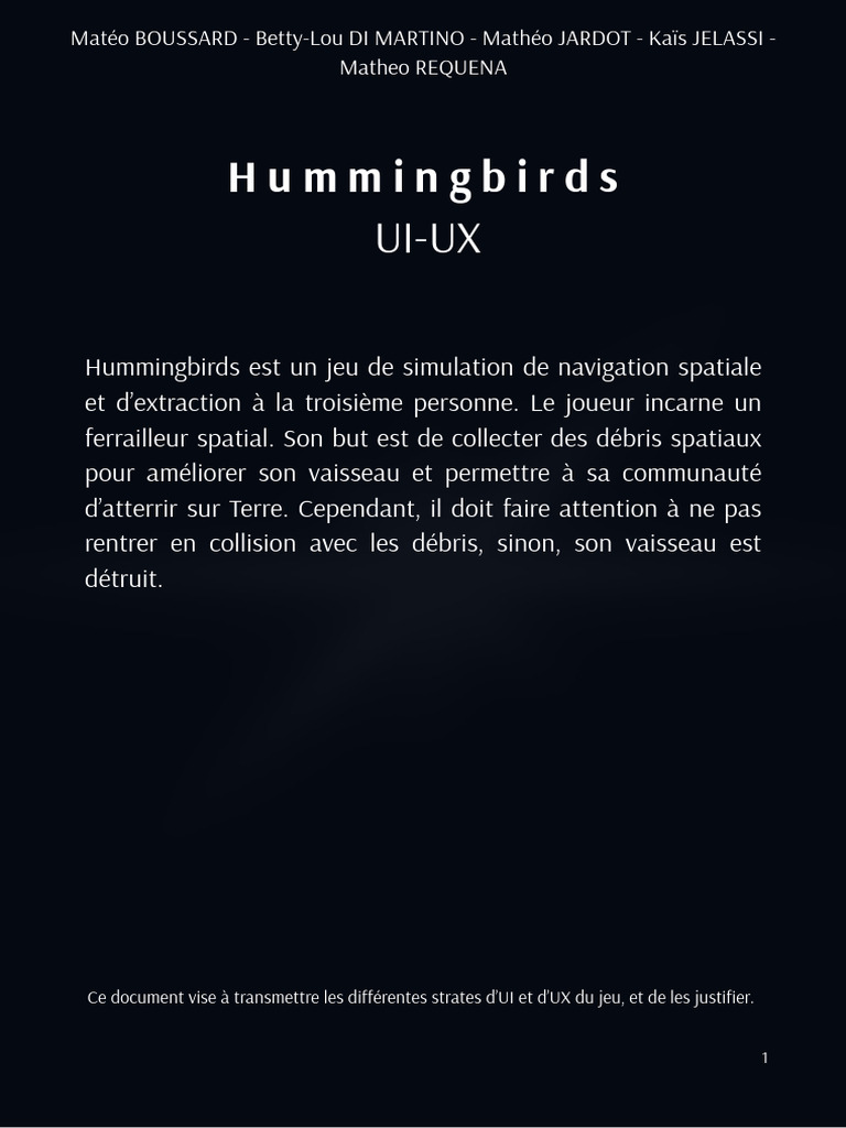 Hummingbirds GDD UI-UX | PDF