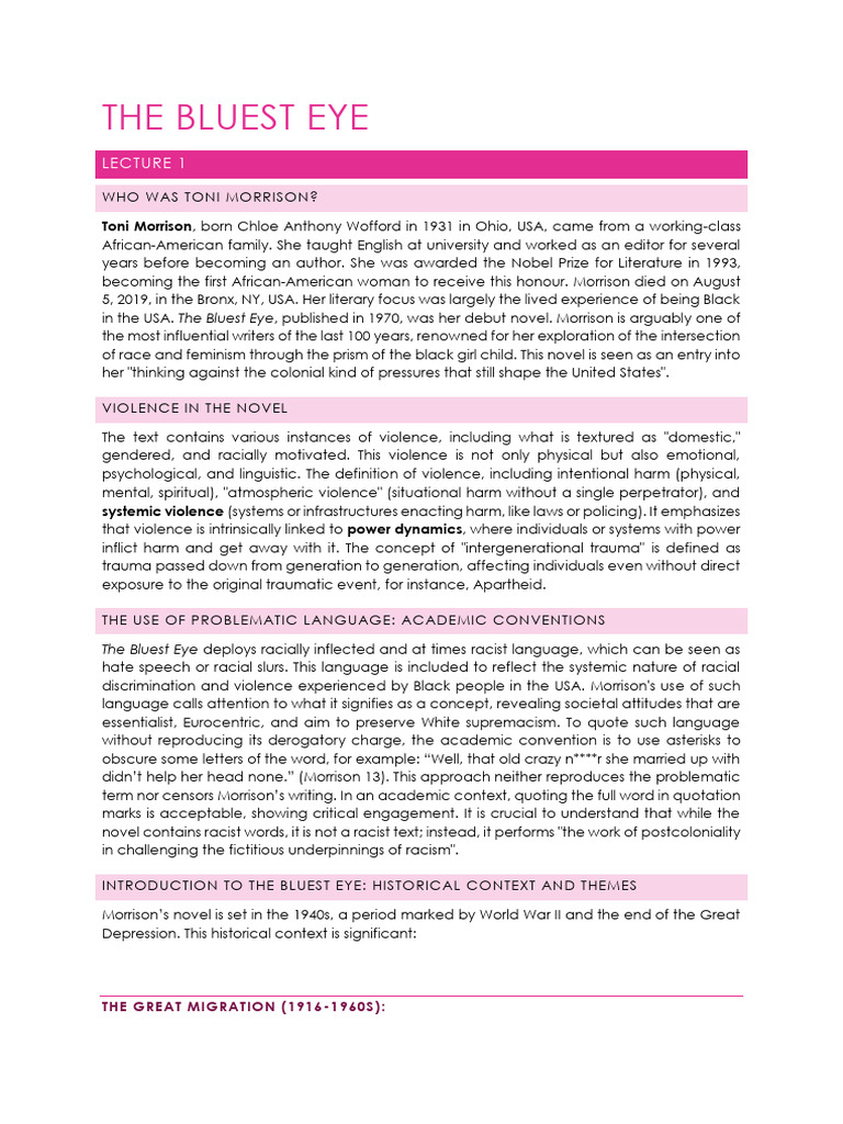The Bluest Eye Notes | PDF | Beauty | Racism