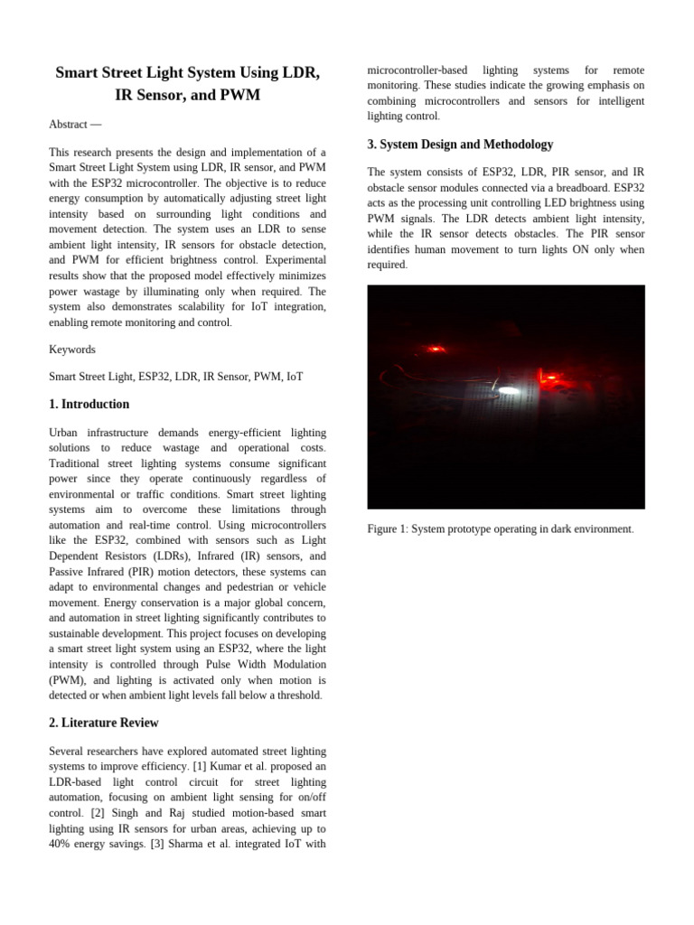 Smart Street Light System Paper IEEE Format | PDF | Infrared | Lighting