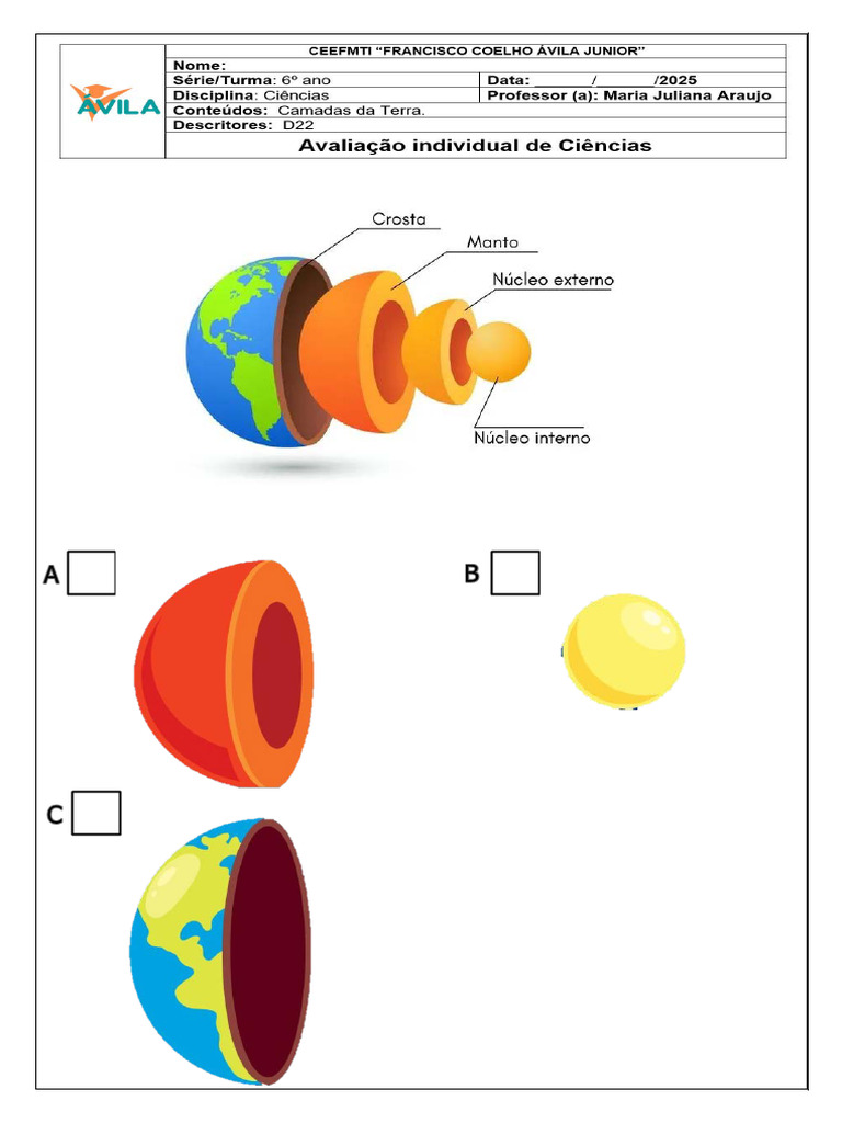 Atividade Adaptada Camadas Da Terra | PDF