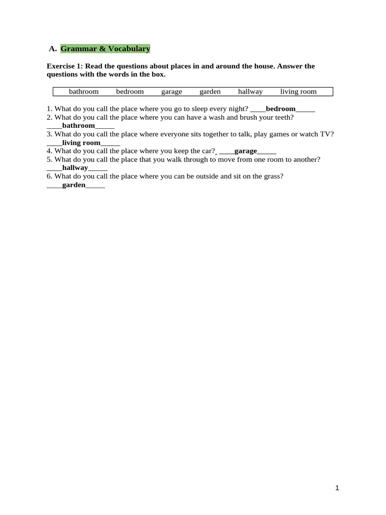 Unit 2 - Lesson 1 | PDF | Bedroom