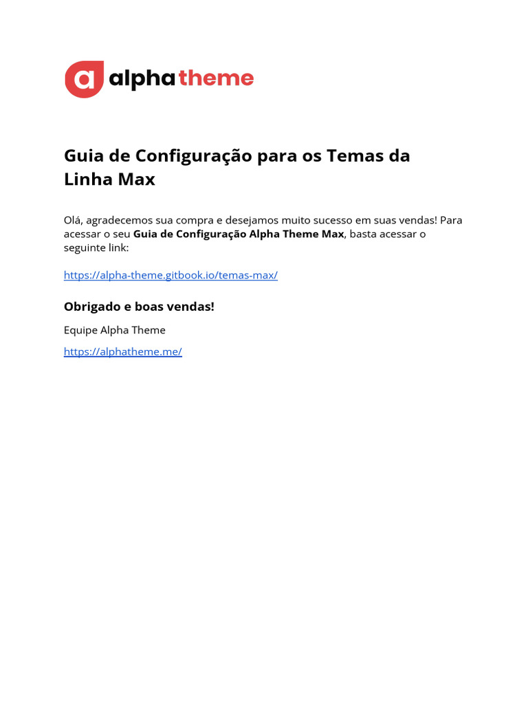 Chamada de Manual - Alpha Theme Max | PDF