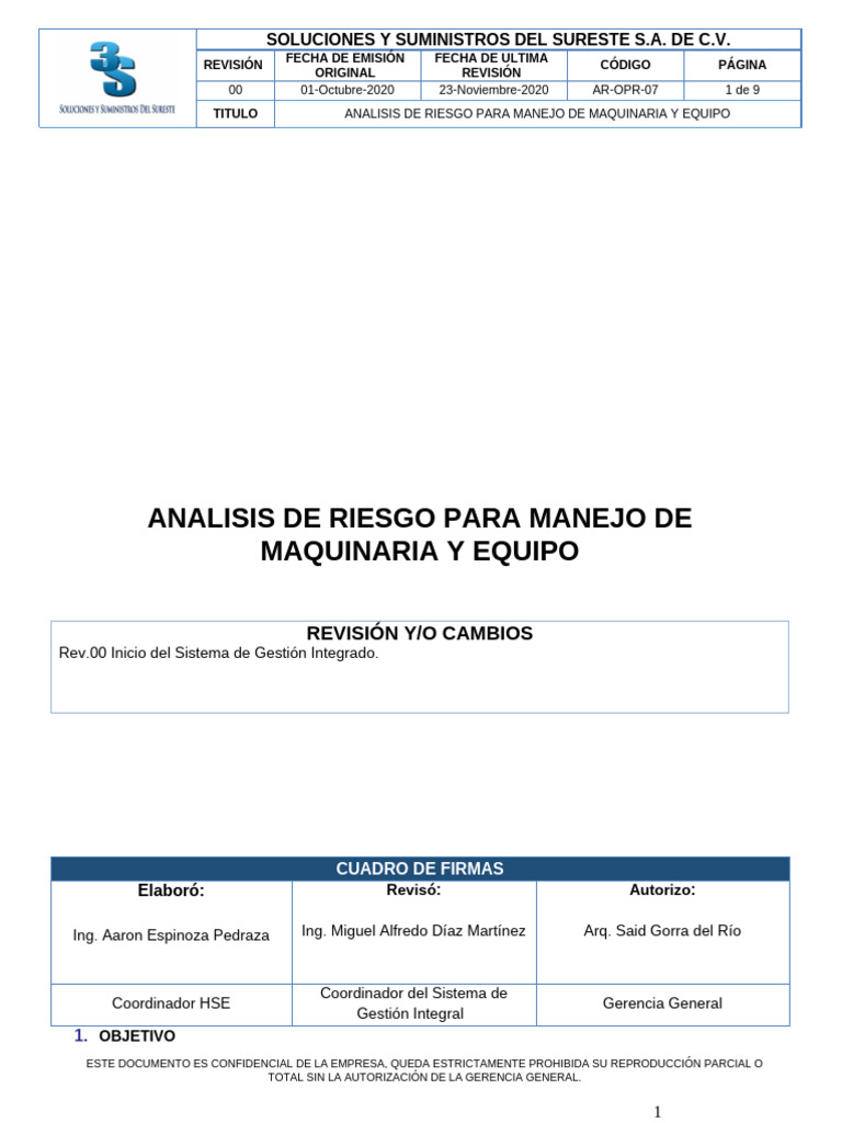 AR-OPR-07 Analisis de Riesgo para Manejo de Herramienta, Equipo y E.P.P ...