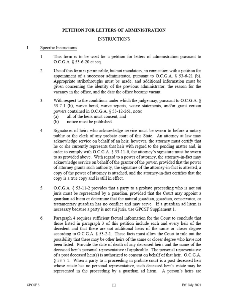 GPCSF 3 Petition For Letters of Administration | PDF | Probate | Power ...