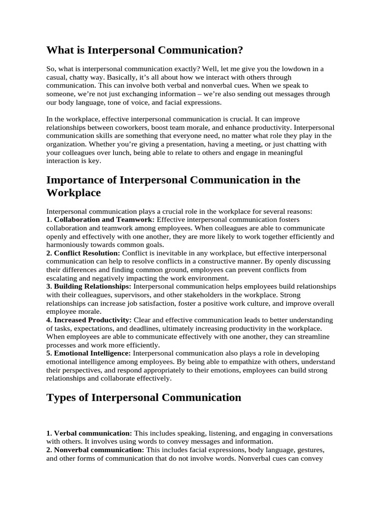 10.1 Interpersonal Communication | PDF | Communication | Nonverbal ...