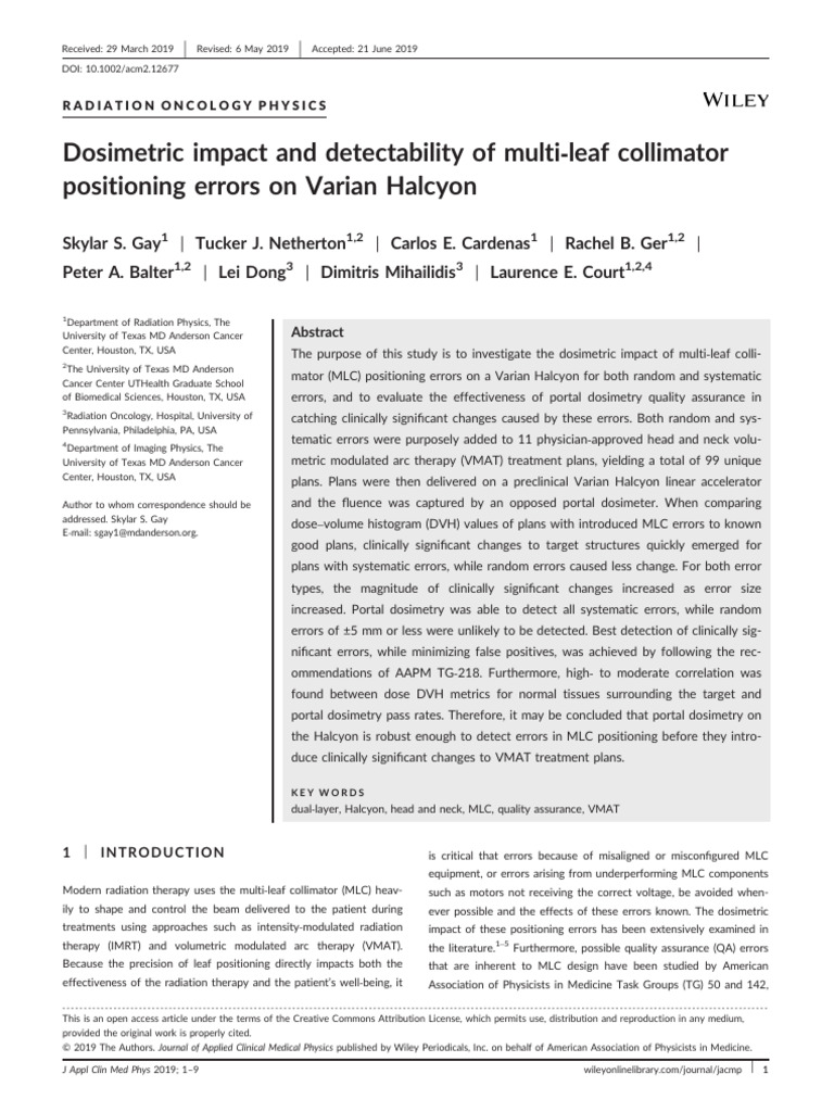 Dosimetric Impact and Detectability of Multi-Leaf | PDF | Radiation ...