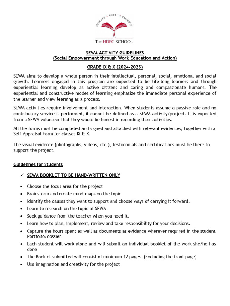 Sewa Activity Guidelines 2024 | PDF | Learning | Cognition