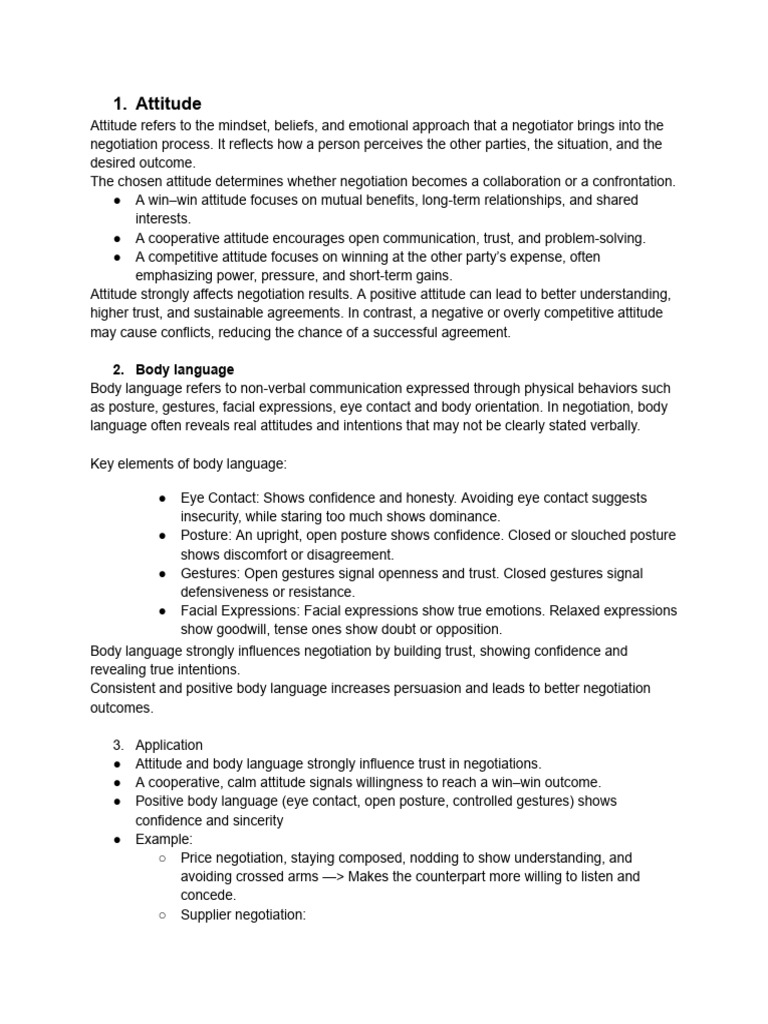 Attitude and Body Language in Negotiation | PDF | Body Language ...