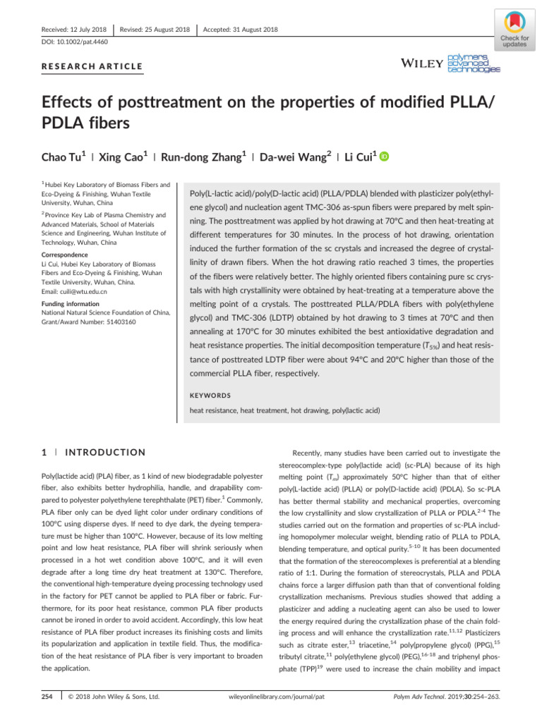 Tu - 2018 - Effects of Posttreatment On The Properties of Modified PLLA ...