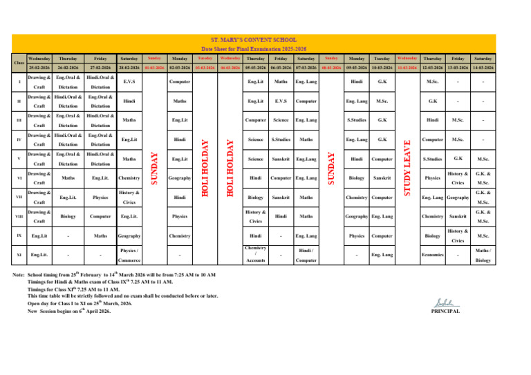 Exam Date Sheet 2025-26 | PDF