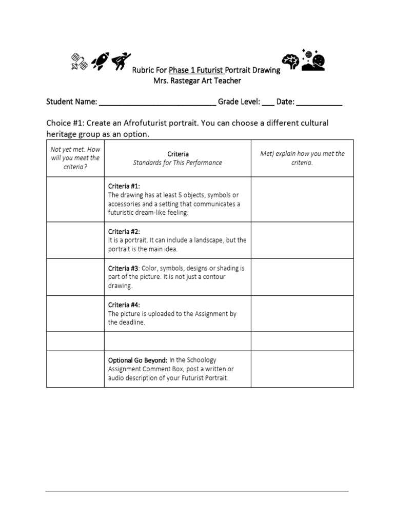 Rubric For Futurist Portrait | PDF