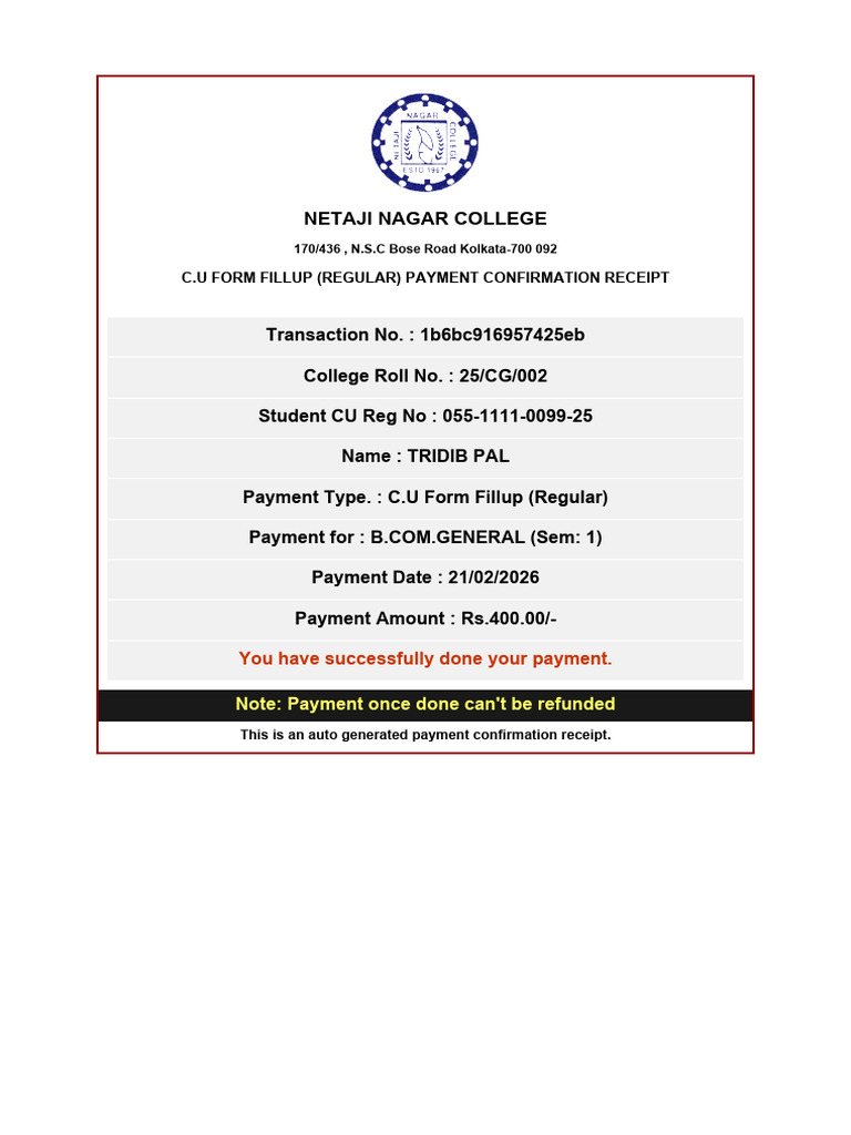 1b6bc916957425eb SemesterFeesReceipt | PDF