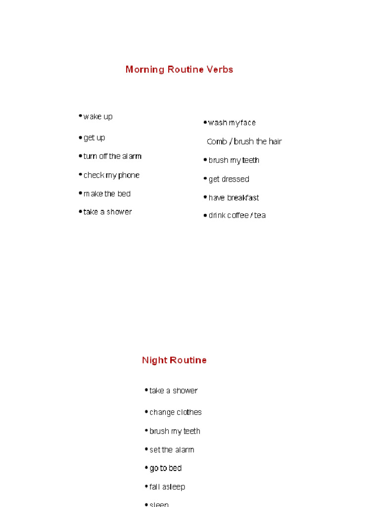 Routine Verbs | PDF