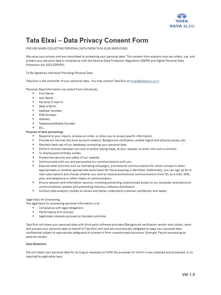 Data Privacy Consent Form | PDF | Privacy | Information Privacy