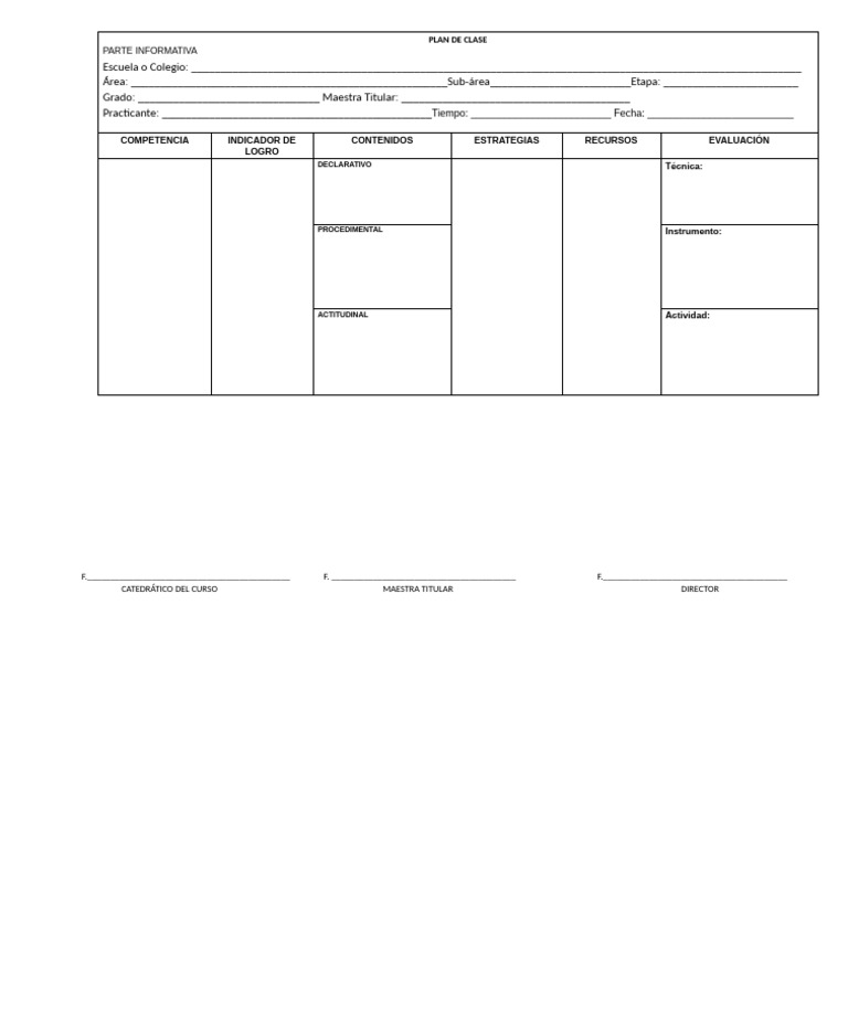 Formato Plan de Clase Sexto Pre | PDF