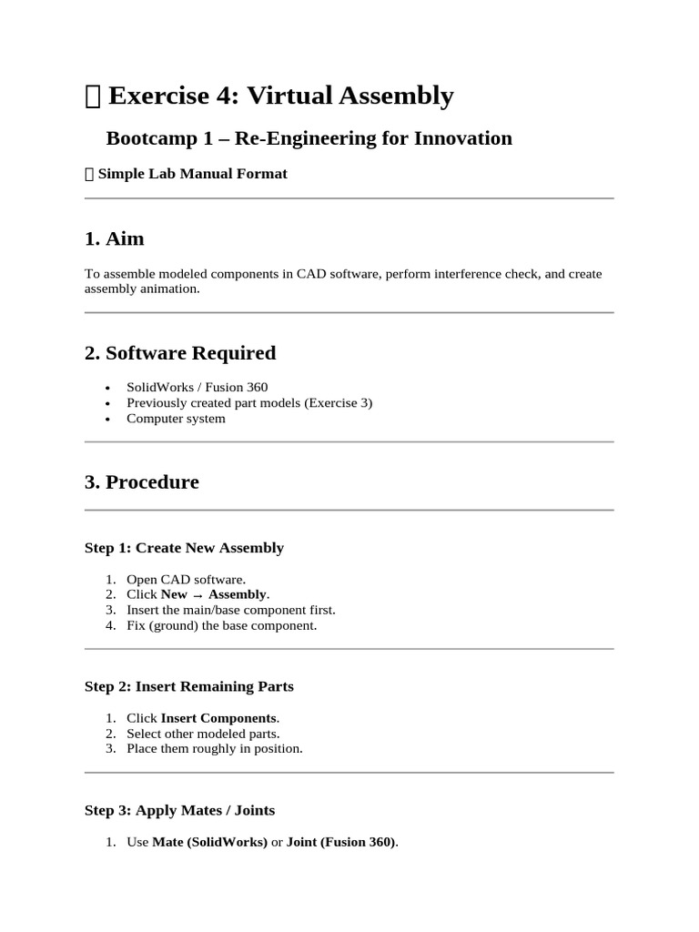 Exercise 4 Virtual Assembly | PDF | Computer Aided Design | Software