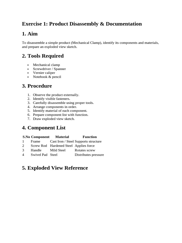Exercise 1 Product Disassembly & Documentation | PDF | Screw | Steel