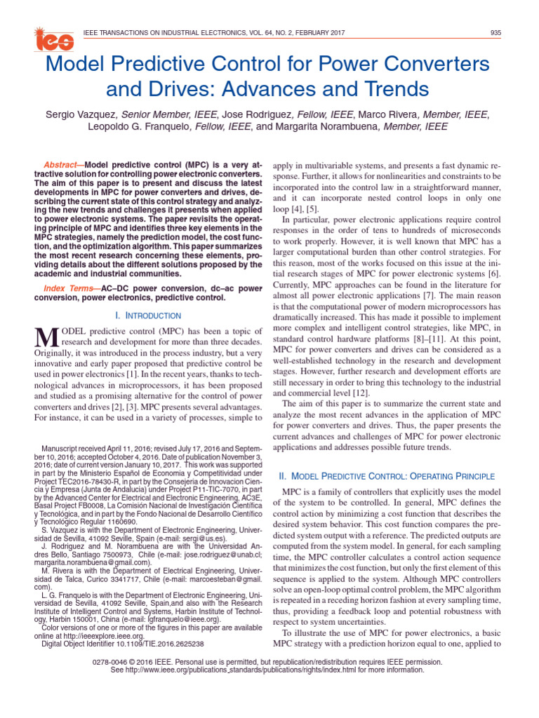 Model Predictive Control For Power Converters and Drives Advances and ...