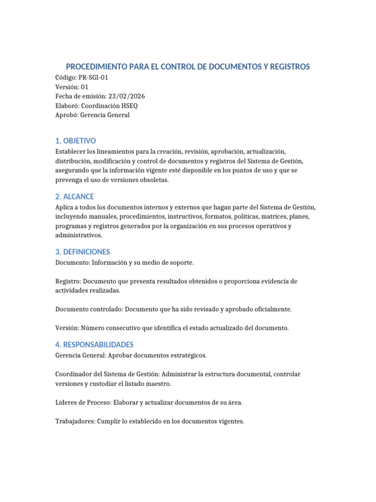 Procedimiento Control Documentos y Registros | PDF | Documento | Auditoría