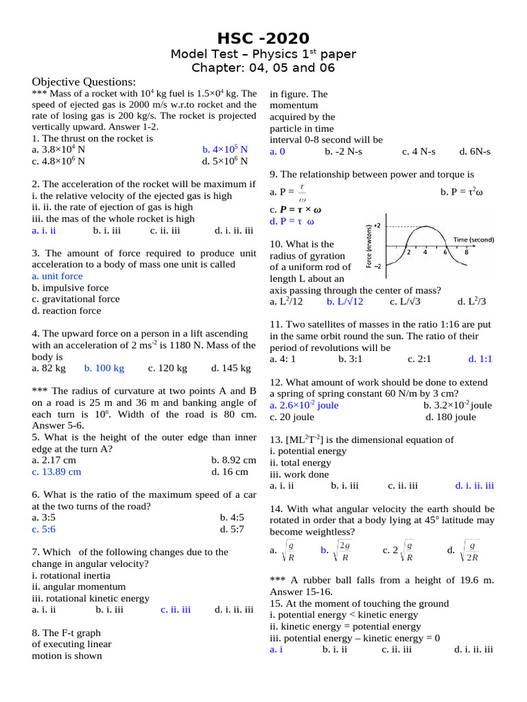 HSC Physics 1st Paper Exam - 02 Chapter 040506 | PDF | Force | Rocket