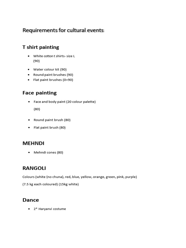 Requirements For Cultural Events | PDF