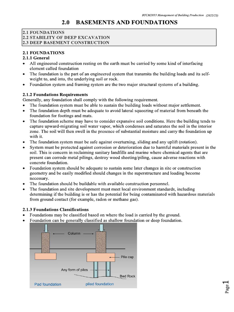 BTCM2033 - Topic 2 - Basements and Foundations - 2022-23 | PDF