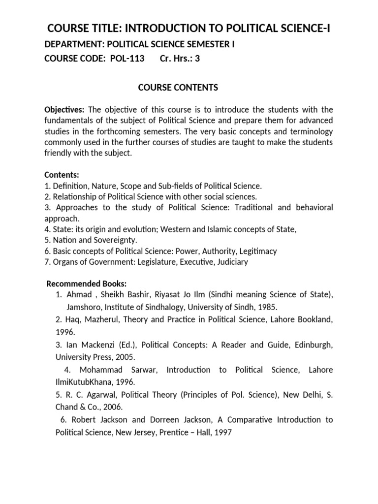 Course Breakup Intro To Pol Sci-1 | PDF | Political Science | Science