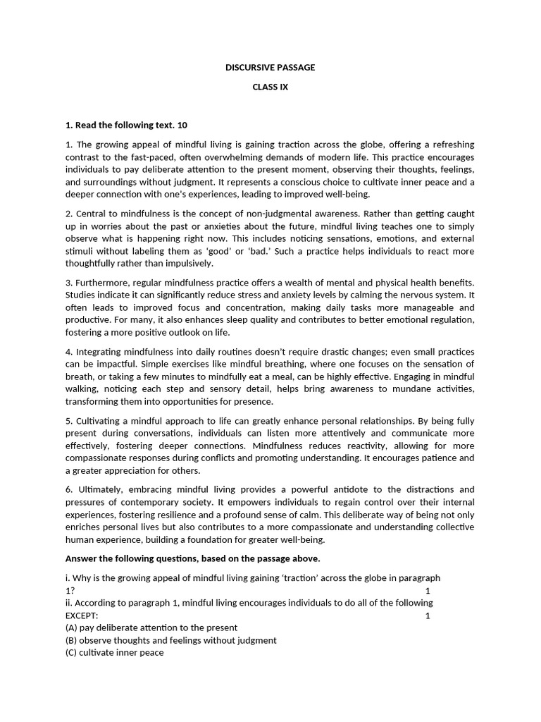 Discursive Passage Ix | PDF | Mindfulness | Awareness