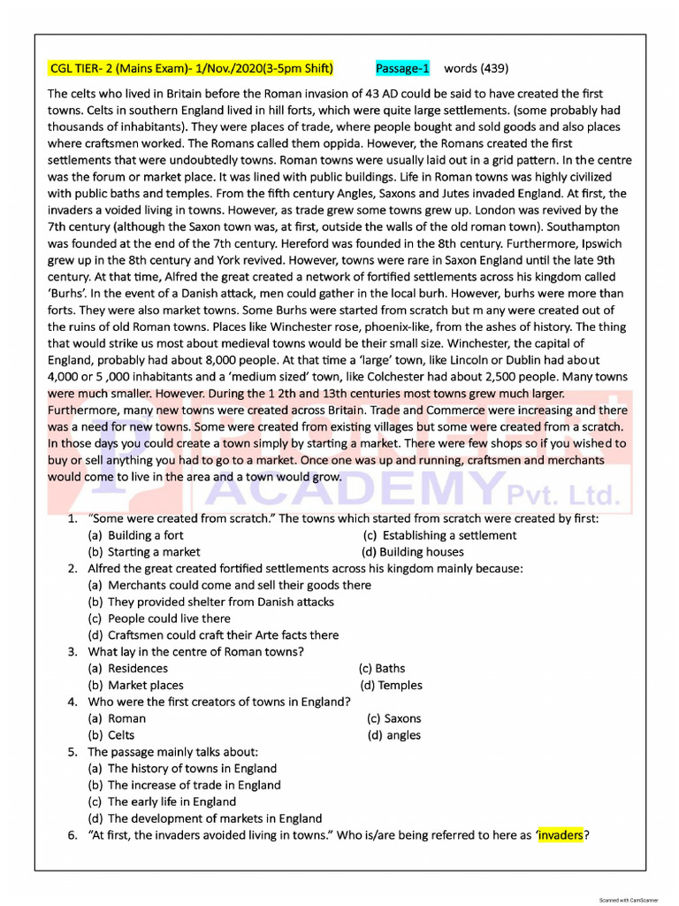 Unseen Passage With Answer Keys-1 | PDF