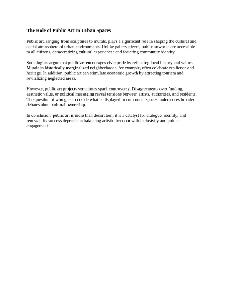 The Role of Public Art in Urban Spaces | PDF