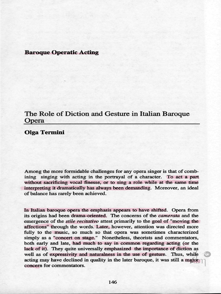 The Role of Diction and Gesture in Italian Baroque Opera (2nd Choice ...
