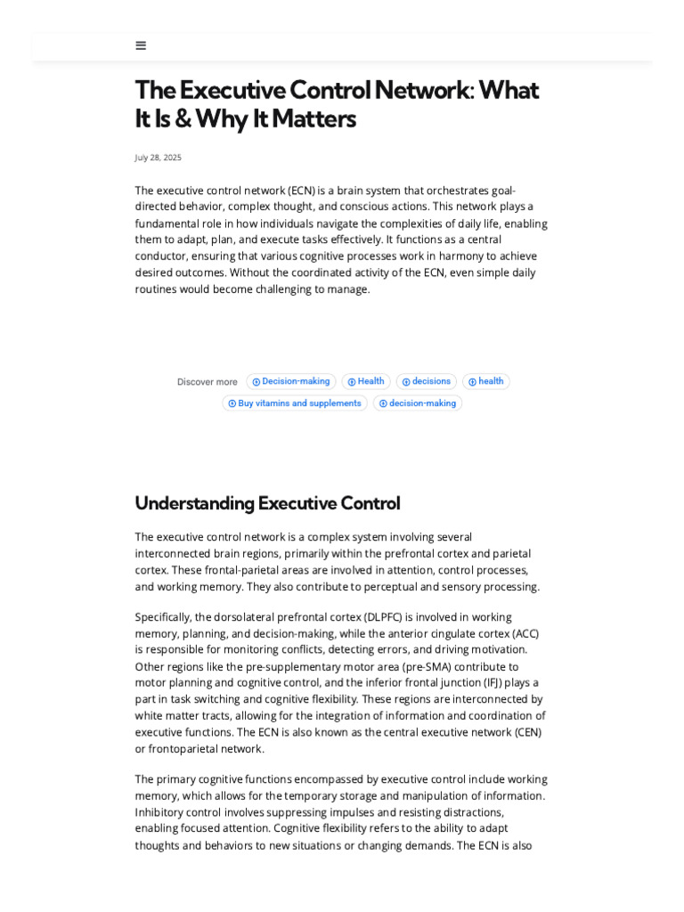 The Executive Control Network - What It Is & Why It Matters - Biology ...