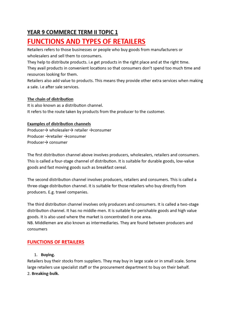 Functions and Types of Retailers-Yr 9 | PDF | Retail | Supermarket