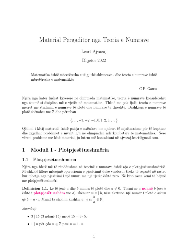 Teoria e Numrave Per Olimpiada | PDF