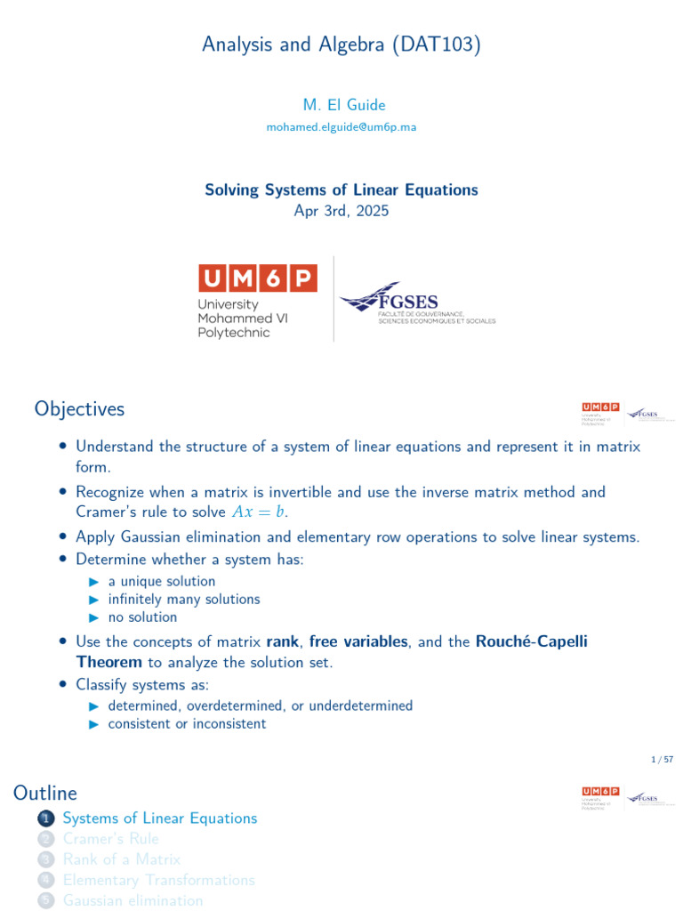 Slides Systems of Linear Equations | PDF | System Of Linear Equations ...