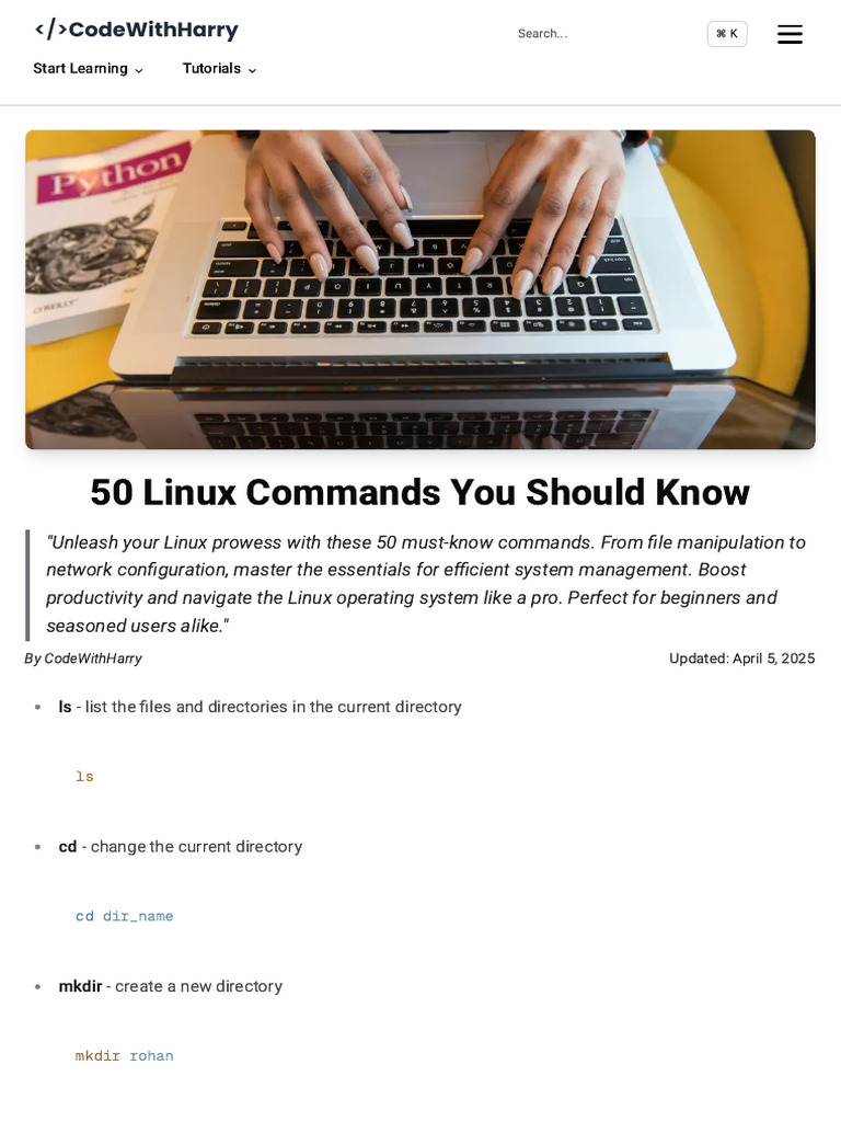 50 Linux Commands You Should Know - Blog - CodeWithHarry | PDF ...