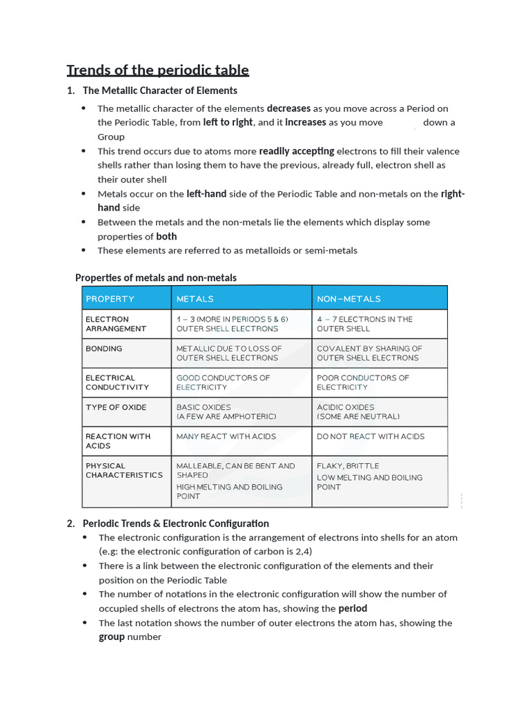 Trends of The Periodic Table | PDF | Periodic Table | Electron ...