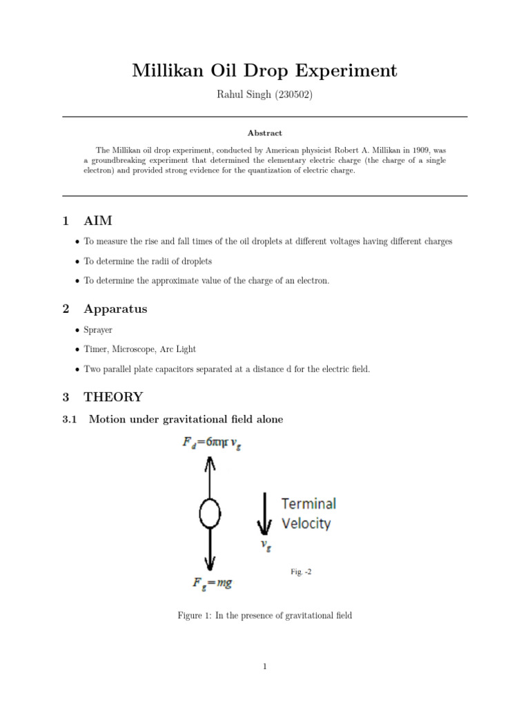 Millikan Oil Drop Experiment | PDF | Theoretical Physics | Physical ...