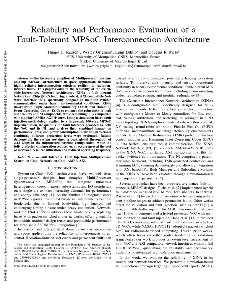 Reliability and Performance Evaluation of A Fault-Tolerant MPSoC ...