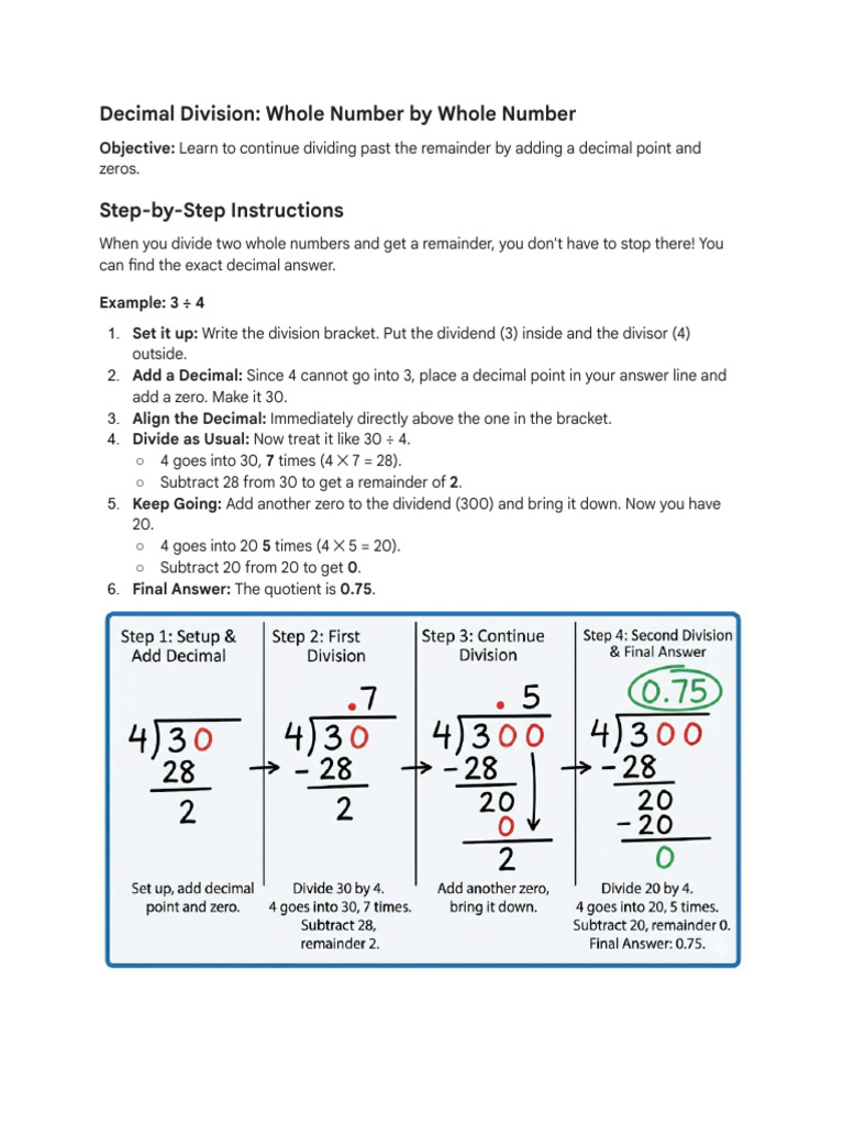 Decimal Division Practice Sheet | PDF