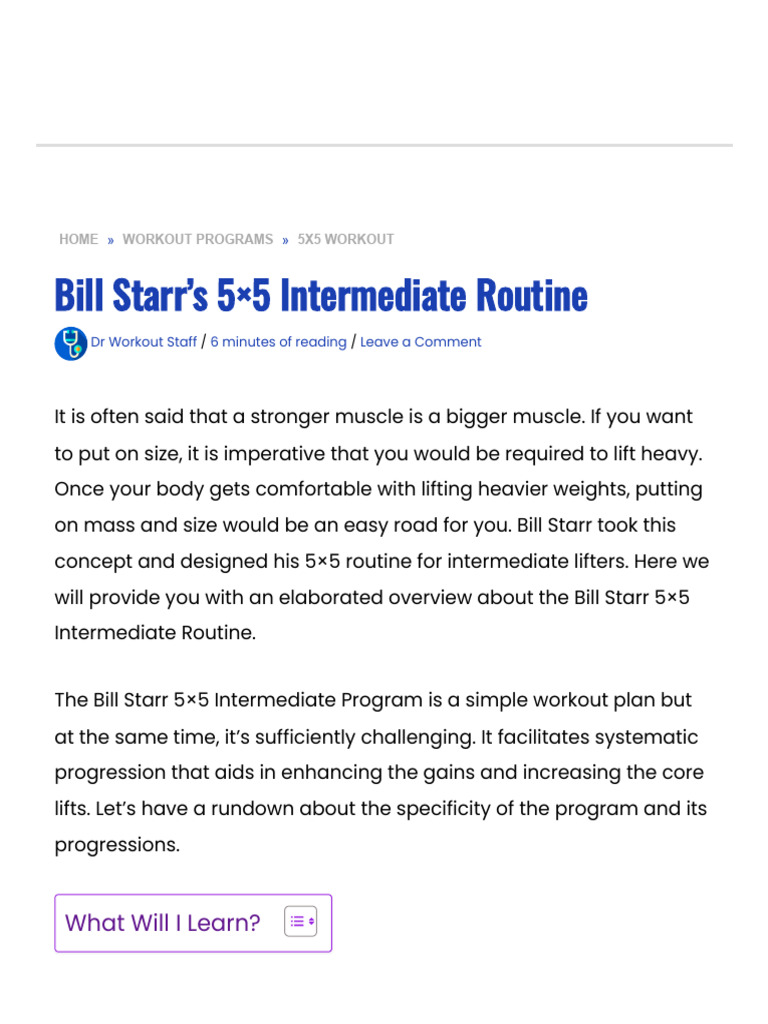 Bill Starr 5x5 Intermediate Routine | PDF | Strength Training ...